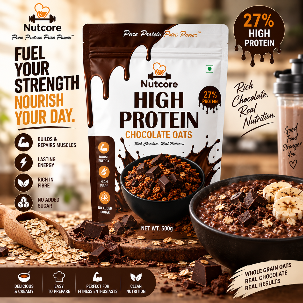 Nutcore High Protein Chocolate Oats 500g