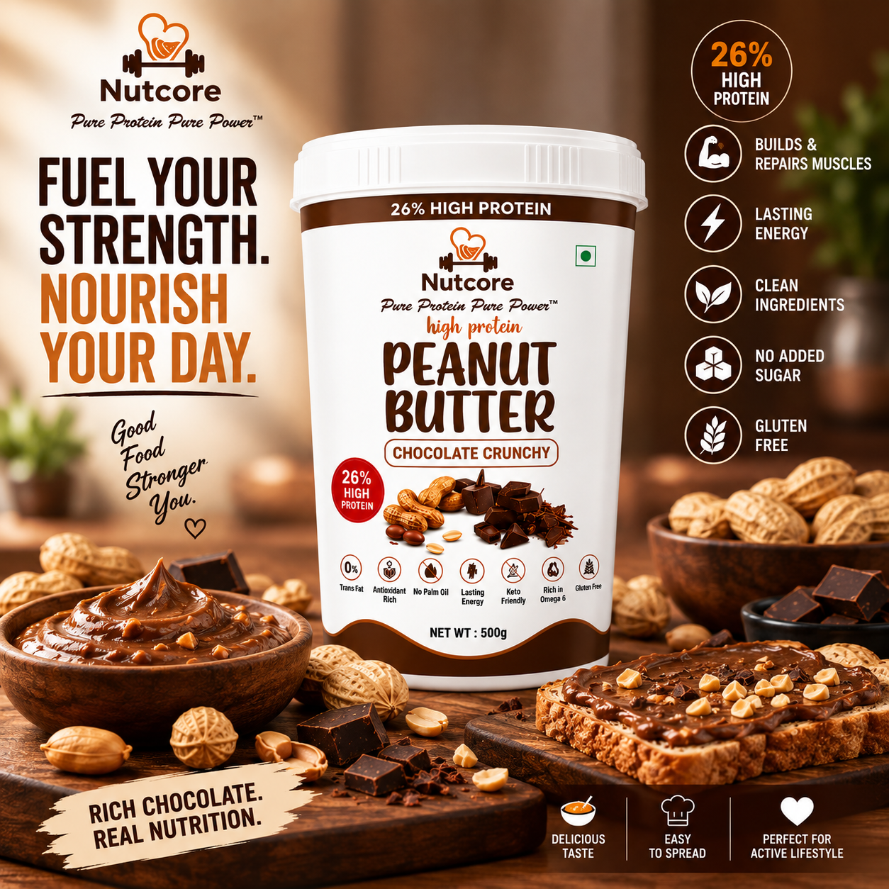 Nutcore High Protein Chocolate Peanut Butter 500g